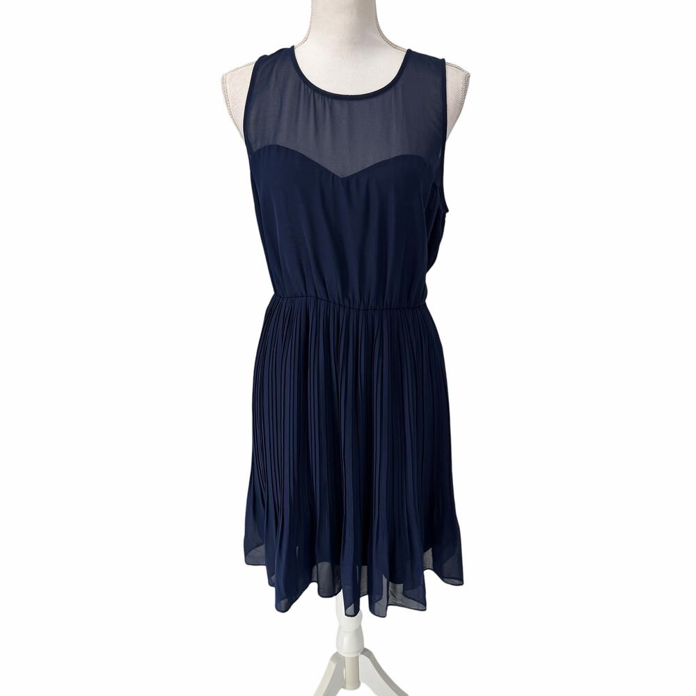 Anthropologie Pins and Needles Navy Chiffon Pleated Skirt Dress Large